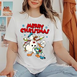 funny donald duck snow man and huey dewey louie merry christmas shirt, gift for her, gift for him