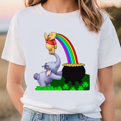 winnie the pooh happy st patricks rainbow and shamrocks shirt, gift for her, gift for him