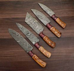 hand forged damascus steel blade chef kitchen knife set
