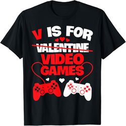 V Is For Video Games Funny Valentines Day Gamer Boy Men Gift T-Shirt, Valentine's Day Png, Digital Design Download