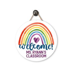 rainbow classroom door sign  metal teacher sign  personalized metal door hanger  teacher appreciation  rainbow sign