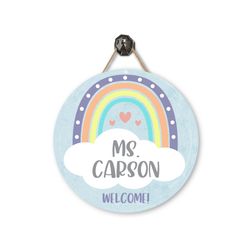 teacher door sign  metal classroom sign  personalized metal door hanger  teacher appreciation  pastel rainbow sign