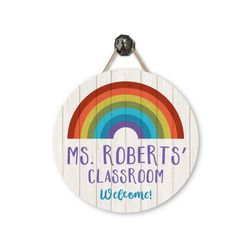 teacher door sign  metal classroom sign  personalized metal door hanger  teacher appreciation  rainbow sign  school