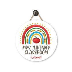 teacher name door sign  rainbow classroom sign  personalized welcome school door hanger  teacher gift  rainbow sign