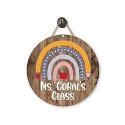 teacher name sign  boho rainbow classroom sign  personalized welcome school door hanger  teacher gift  rainbow sign