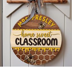 classroom door sign, teacher name sign, teacher appreciation gift, round teacher sign, teacher door hanger