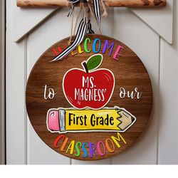 classroom welcome sign, custom teacher sign, personalized teacher door sign, classroom door hanger, teacher appreciation