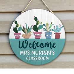 custom teacher sign, personalized cactus teacher door sign, classroom welcome sign, classroom door hanger