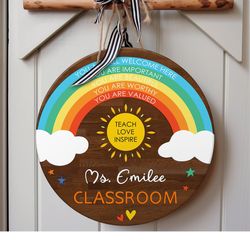 custom teacher sign, personalized teacher door sign, classroom welcome sign, classroom door hanger, teacher appreciation