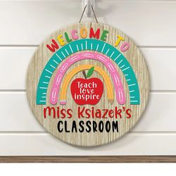 personalized classroom door sign, teachers appreciation gift, classroom door hanger, rainbow pencil rule classroom decor