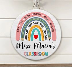 personalized classroom door sign, teachers appreciation gift, classroom door hanger, rainbow pencil rule, classroom