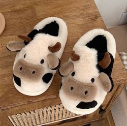 unleash your inner cow lover with super cute fluffy cow slippers