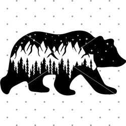 bear svg, mountain svg, nature svg, night sky svg, bear silhouette, bear cricut cut files, instant download