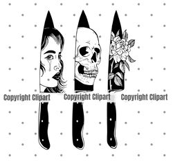 horror knives svg, cool girl in knives svg, skeleton in knives svg, skull svg, rose svg, instant download