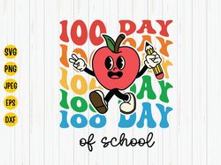 Retro Happy 100 Days of School Svg, 100 Days Apple Svg, 100 Days Of School Teacher Shirt, Back to School, Svg Files for