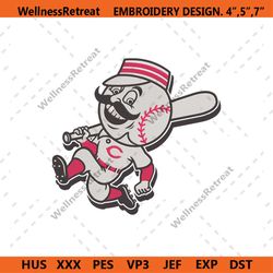 cincinnati reds funny baseball mascot machine embroidery design