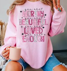 you are worthy, beautiful, loved png, valentines sublimation designs, glitter sequin valentines day digital download