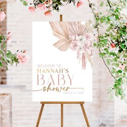 boho baby shower welcome sign, baby shower sign girl, floral boho baby shower decorations girl, baby shower welcome post