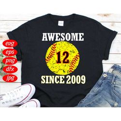 awesome 12 years old svg, birthday svg, 12th birthday svg, 12 years old, since 2009 svg, baseball svg, awesome birthday