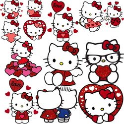 new! 14 kawaii kitty svg bundle, kitty with heart, kitty valentine's svg, retro valentine's png, kitty png