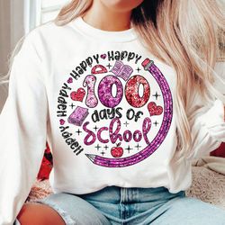 happy 100 days of school faux sequin glitter png, 100 days brighter png, 100th day of school celebration, sublimation, b