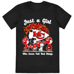 peanuts just a girl who loves fall and kansas city chiefs shirt