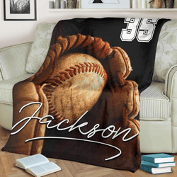 custom name baseball blanket, fleece baseball blanket, gift for baseball fan, baseball lover blanket, gift for him