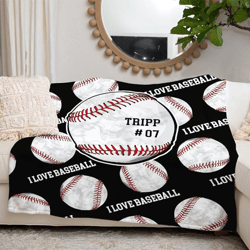 custom name baseball blanket, fleece baseball blanket, gift for baseball fan, baseball lover blanket, gift for him