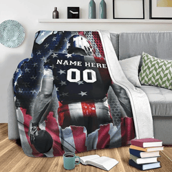 personalized american football blanket, american football throw blanket, custom football gifts, football lovers