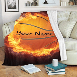 personalized fire basketball blanket, basketball throw blanket, sport gifts for basketball players, basketball lover