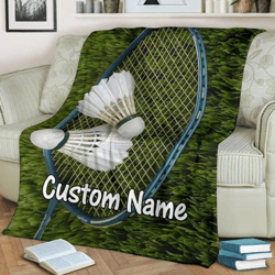 personalized badminton fan blanket, badminton throw blanket, sport gifts for badminton players, badminton lover gifts