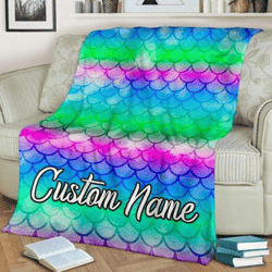 personalized mermaid blanket, custom name mermaid throw blanket, gifts for mermaid, mermaid lover gifts