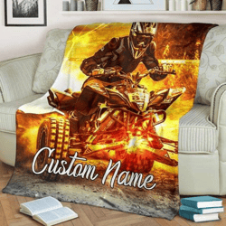 personalized fire motobike blanket, custom name fire motobike throw blanket, gifts for motorbike, motorbike lover gifts