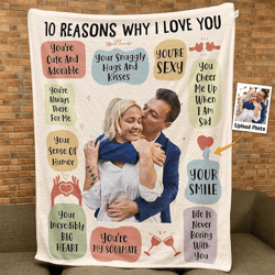 customized 10 reasons why i love you custom couple photo blanket valentine gift for couple, valentine day