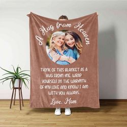 a hug from heaven blanket, memorial blanket, custom photo blanket, remembrance gift, personalized memorial blanket