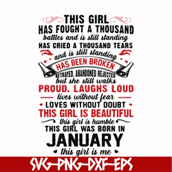 this girl has fought a thousand battles and is still standing svg, this girl was born in january svg, birthday svg, png,