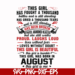 this girl has fought a thousand battles and is still standing svg, this girl was born in august svg, birthday svg, png,