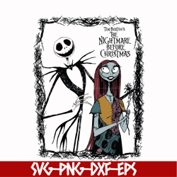 tim burton's the nightmare before christmas svg, jack skellington and sally svg, png, dxf, eps digital file ncrm0114