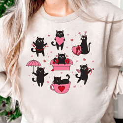 valentine black cat png, cute valentines png, cat lover png, cat shirt design, valentine png shirt design, trendy