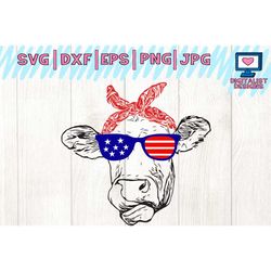 4th of july highland cow with bandana and glasses svg, independence svg, 4th of july cow svg, 4th of july heifer, highla
