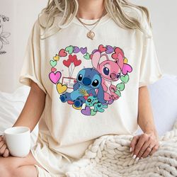 new! stitch and angel valentines love hearts sweatshirt, happy valentine's day shirt, gift for him