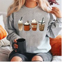 fall coffee sweater, cute fall sweatshirt, coffee lover shirt, thanksgiving pumpkin latte drink cup, pumpkin spice shirt