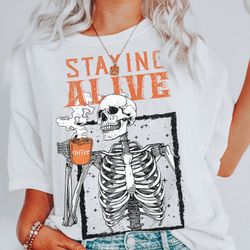 skeleton comfort colors tshirt, spooky season, coffee lover gift, skeleton coffee shirt, funny halloween, teacher hallow