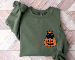 pumpkin halloween sweatshirt, cat halloween shirt, pumpkin shirt, fall sweatshirt for women, black cat pumpkin sweatshir