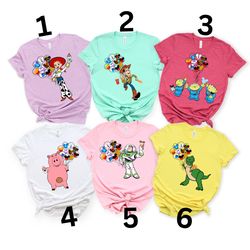 toy story characters shirts, toy story group tees, toy story toddler shirts, woody youth shirts, toy story birthday shir