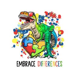 autism awareness dinosaur embrace differences png sublimation