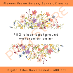 flowers frame border, banner, drawing