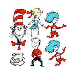 large dr seuss characters svg, dr seuss svg, the lorax svg, catinthehat svg, the thing svg, sam svg, cindy lou svg , dr