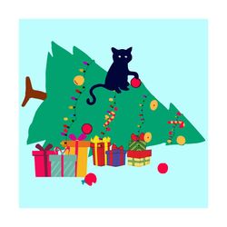 naughty black cat with christmas tree svg, christmas svg, naughty black cat svg, christmas tree svg, naughty black cat w