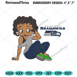 seattle seahawks black girl betty boop embroidery design file